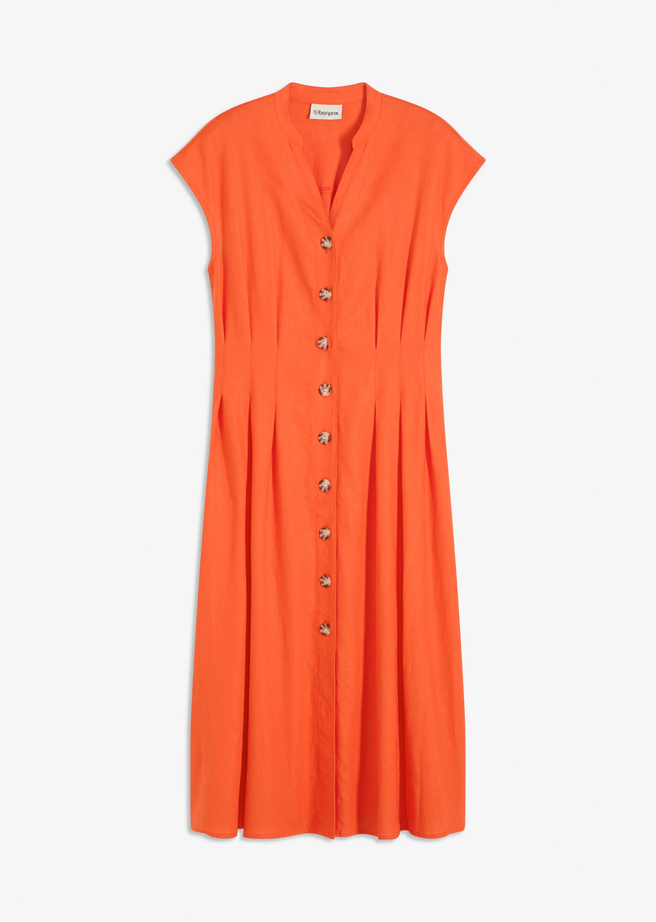 Φόρεμα midi από ελαφρύ σύμμεικτο λινό-Πορτοκαλί-bonprix