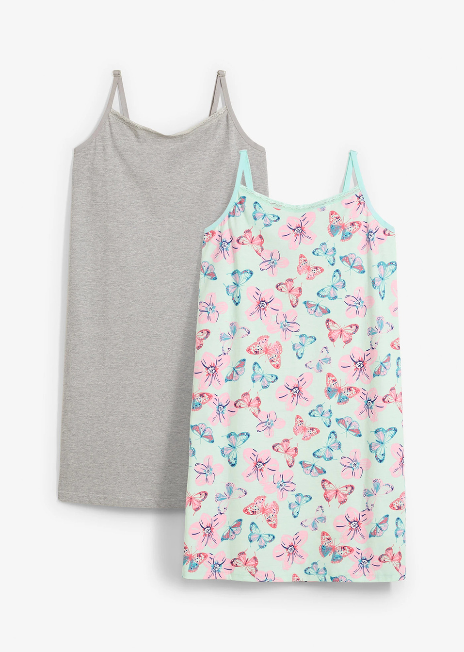 Νυχτικο με μαλακό βιολογικό βαμβάκι (συσκευασία των 2)-Γκρι ανοιχτό μελανζέ + Της μέντας παστέλ-bonprix