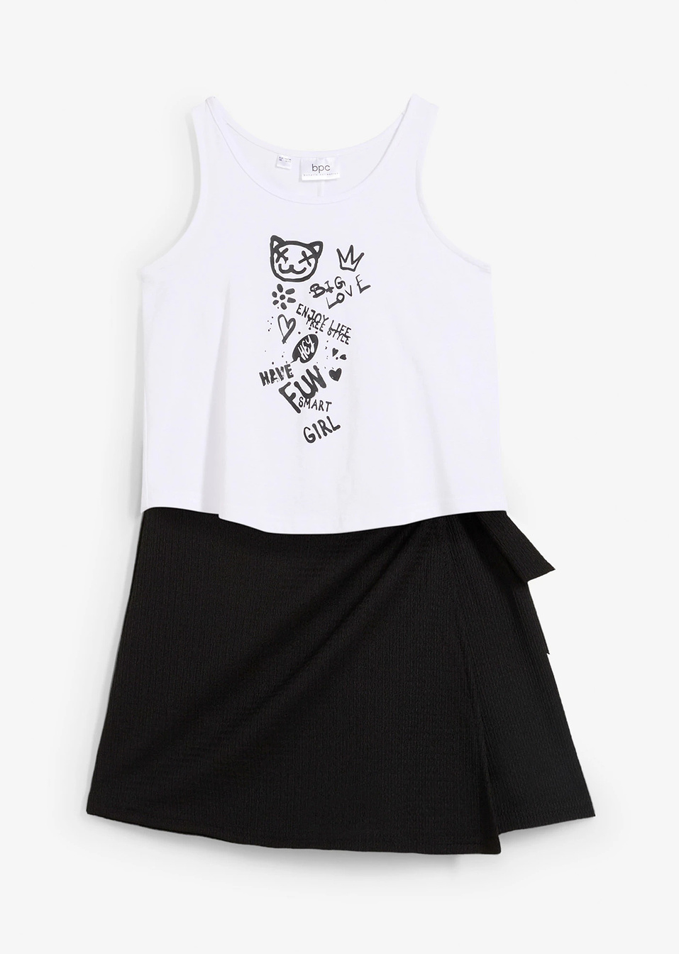 Τοπ και φούστα (σετ 2 τεμ.)-Μαύρο/Λευκό-bonprix