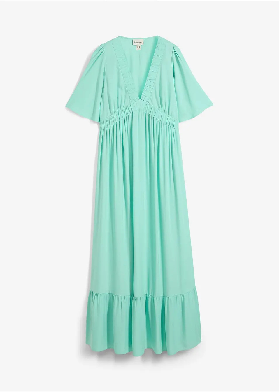 Μακρύ φόρεμα με βολάν από χυτή βισκόζη-Πράσινο της μέντας-bonprix