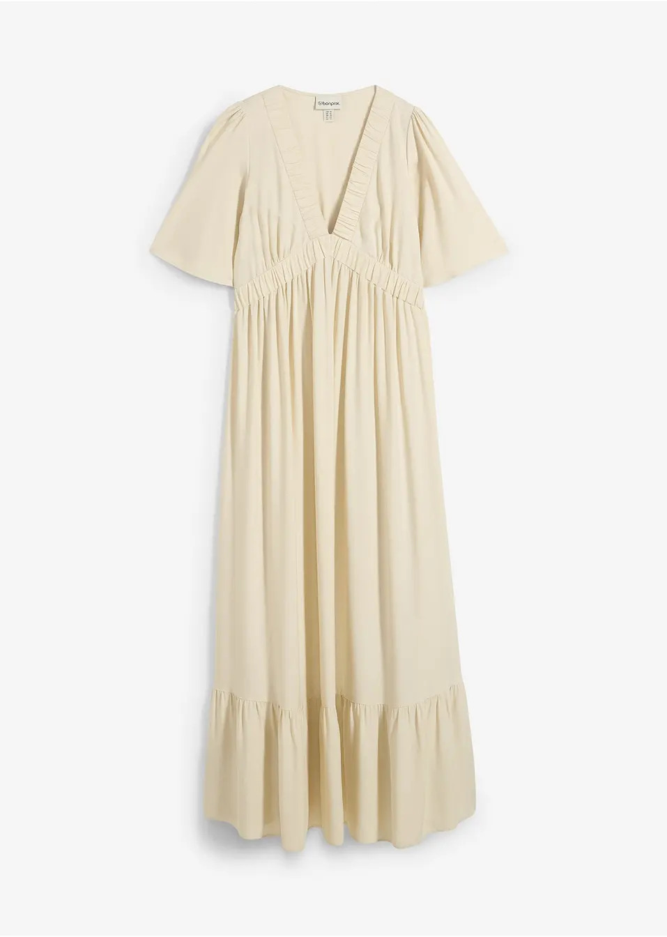 Μακρύ φόρεμα με βολάν από χυτή βισκόζη-Φυσικό-bonprix