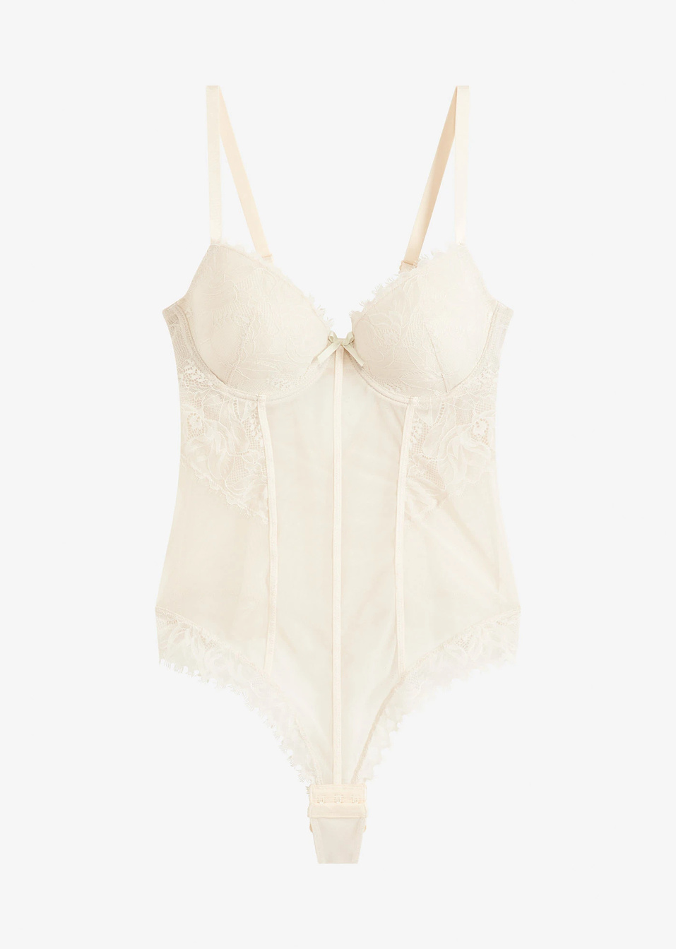 Κορμάκι με στρινγκ και ελαστική δαντέλα-Μπεζ-bonprix