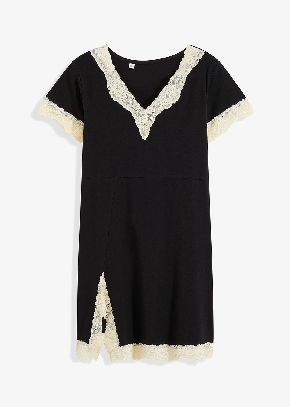 Νυχτικό με δαντέλα από βιολογικό βαμβάκι-Μαύρο-bonprix
