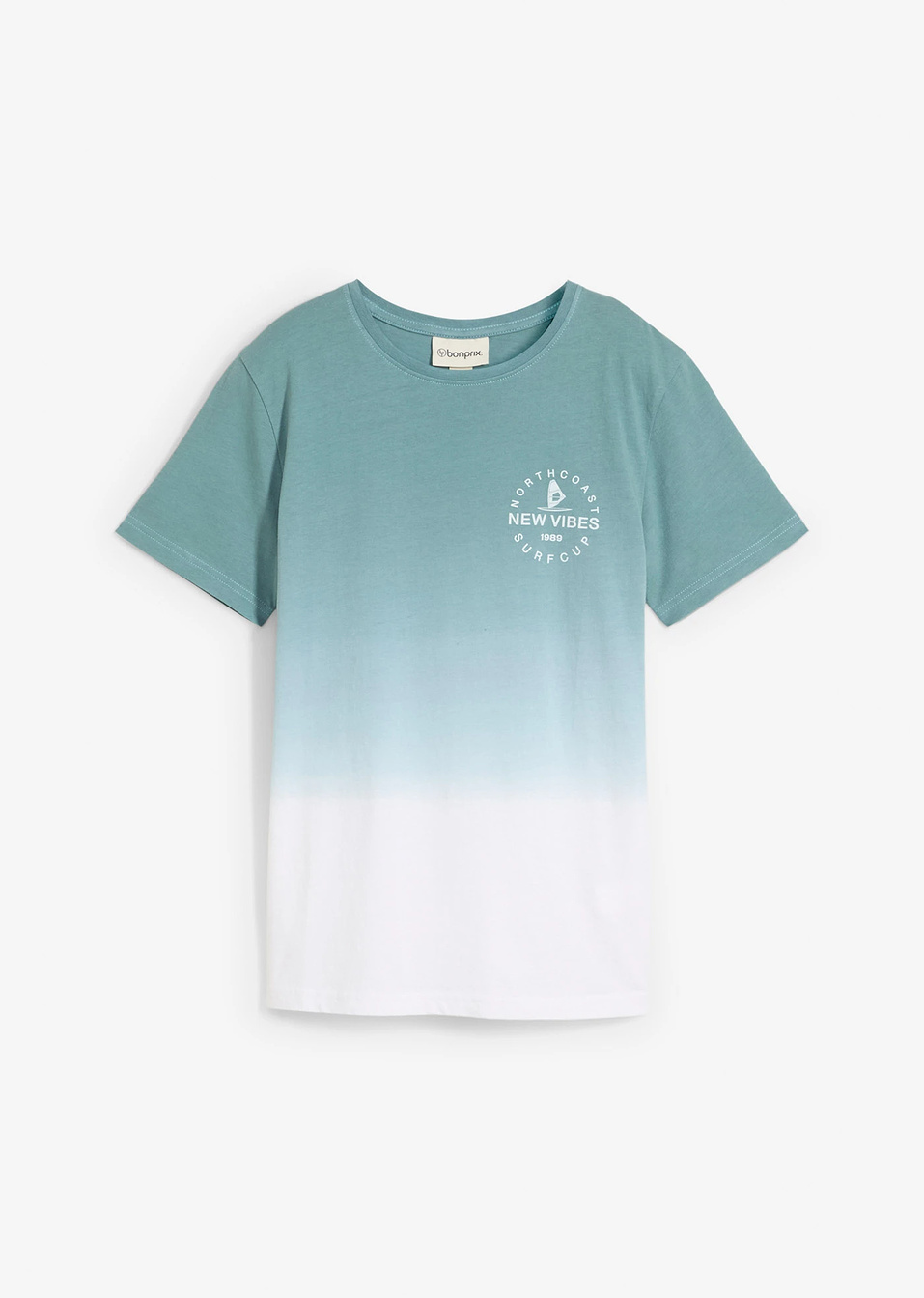 T-shirt από καθαρό βαμβάκι-Μπλε οινοπνευματί/Λευκό-bonprix