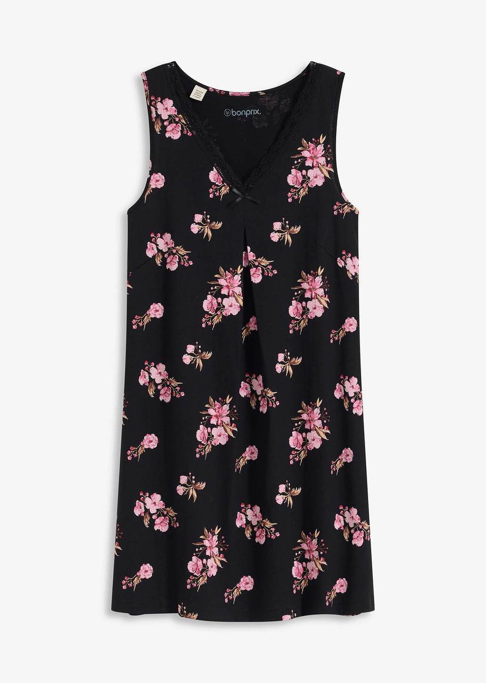 Κοντό νυχτιό από μαλακή σύμμεικτη βισκόζη-Μαύρο φλοράλ-bonprix