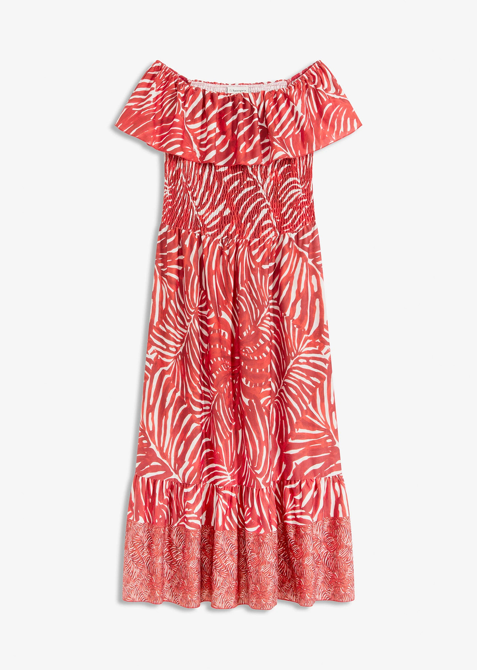 Φόρεμα με ακάλυπτους ώμους-Κόκκινο/Λευκό-bonprix