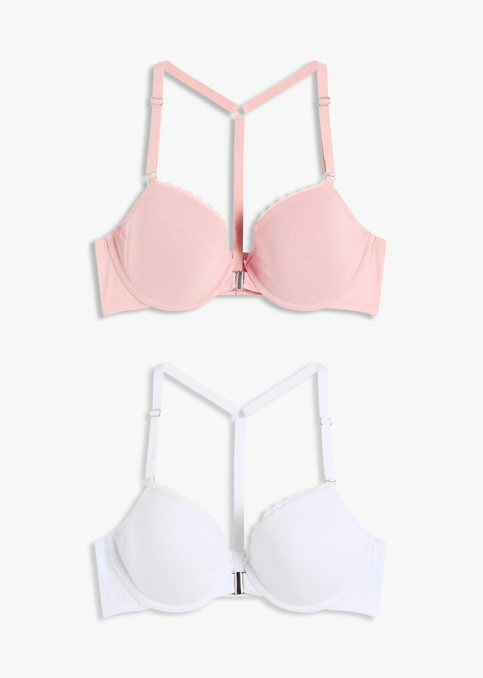 Σουτιέν με σταθερές κουπ, μπανέλα, κούμπωμα μπροστά και βαμβάκι (συσκευασία των 2)-Λευκό/Ροζ vintage-bonprix