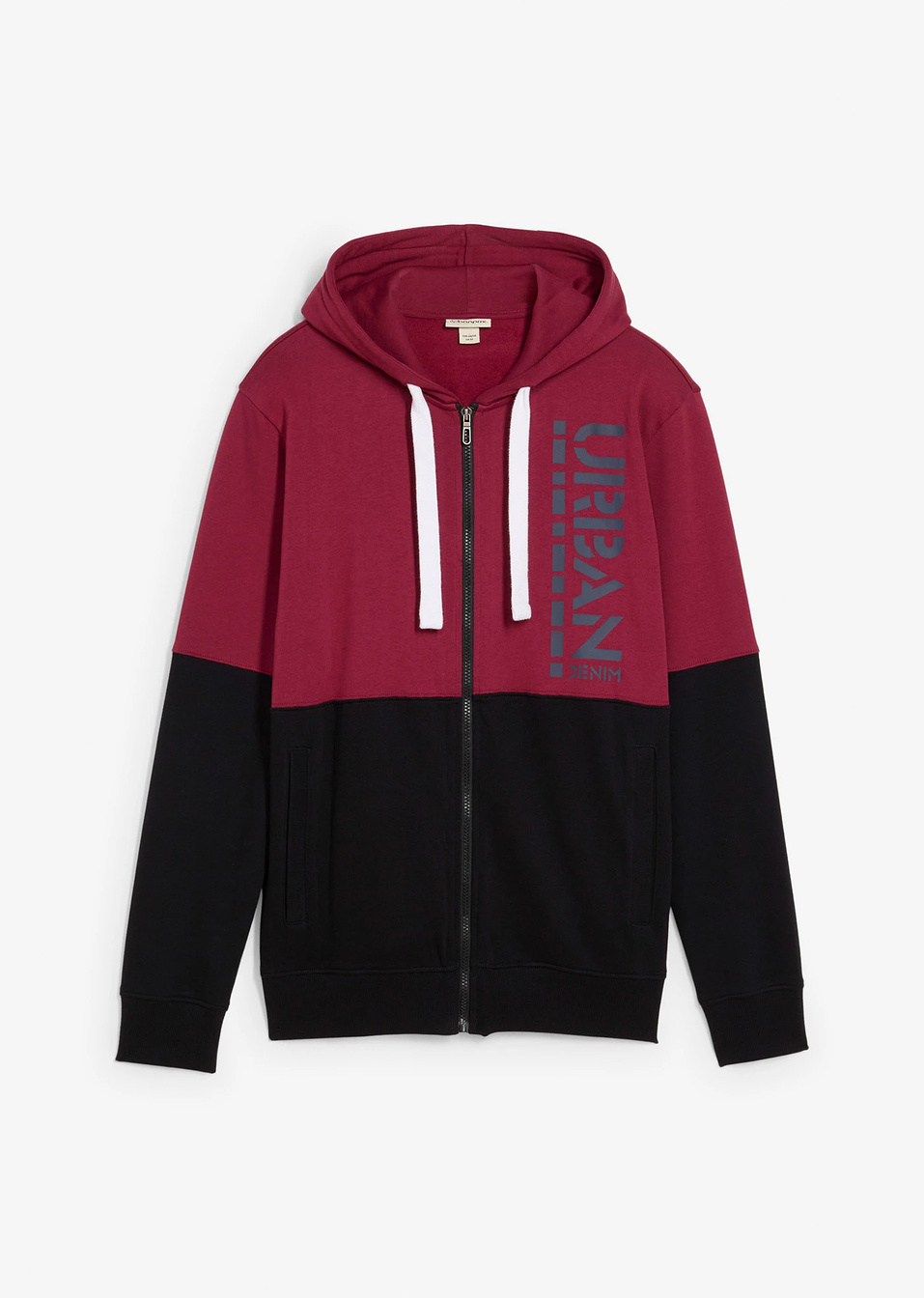 Ζακέτα φούτερ με φερμουάρ και κουκούλα από βιολογικό βαμβάκι-Μωβ σκούρο/Μαύρο-bonprix