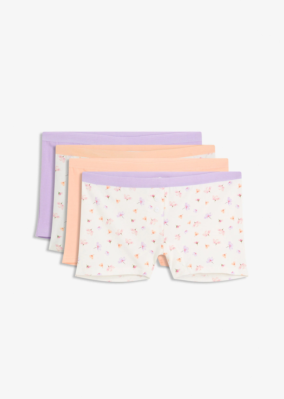 Εφαρμοστό μποξεράκι από μαλακό ελαστικό βαμβάκι (συσκευασία των 4)-Ροδακινί + Λευκό κρεμ + Λιλά-bonprix