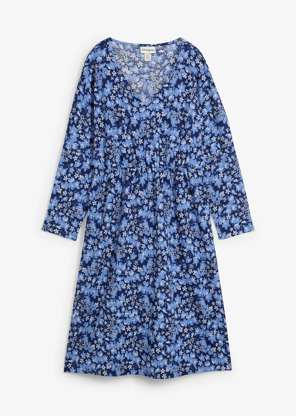 Φόρεμα ζέρσεϊ από γκοφρέ κρεπ-Μπλε σκούρο/Μπλε φλοράλ-bonprix