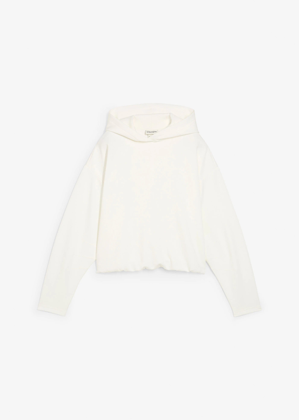 Φούτερ με κουκούλα από σύμμεικτη βισκόζη, ελαφρώς γυαλιστερό-Λευκό κρεμ-bonprix