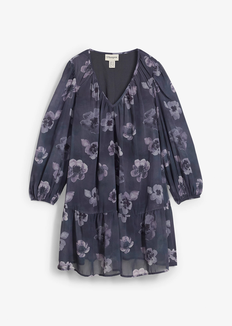 Κοντό φόρεμα από σιφόν-Γκρι σκούρο φλοράλ-bonprix