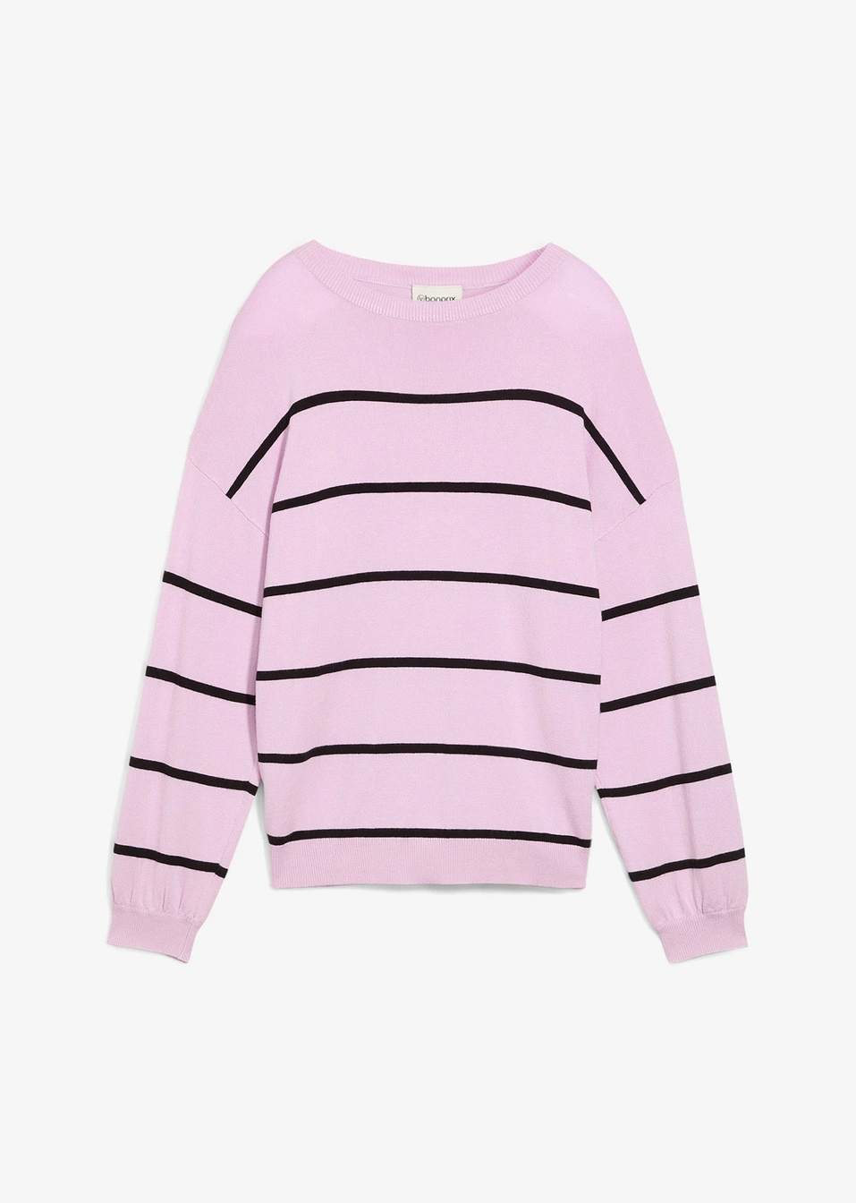 Λεπτό πουλόβερ από σύμμεικτη βισκόζη-Μωβ/Μαύρο ριγέ-bonprix