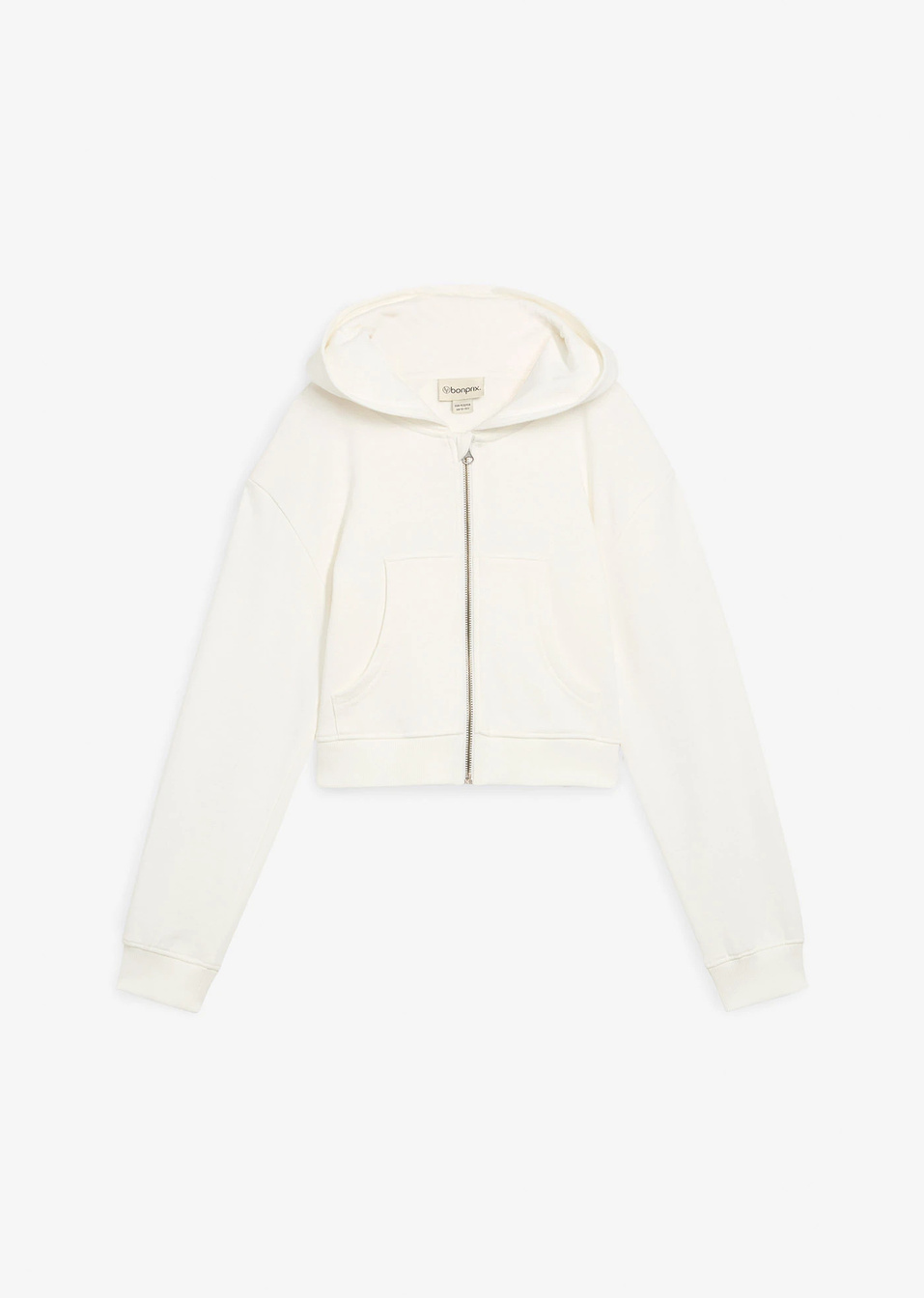 Ζακέτα φούτερ με κουκούλα από καθαρό βιολογικό βαμβάκι-Λευκό κρεμ-bonprix