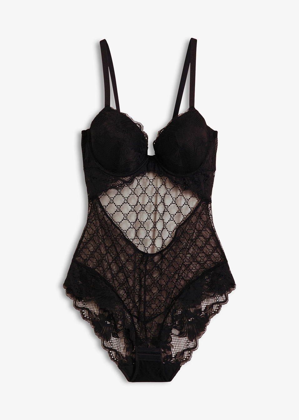 Κορμάκι με mesh-Μαύρο-bonprix