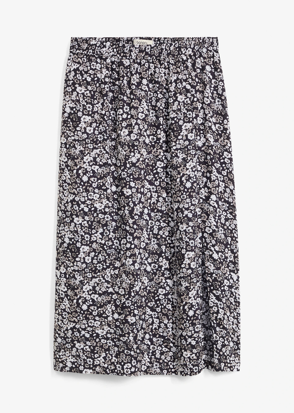 Φούστα midi από βισκόζη-Μαύρο/Λευκό/Γκρι φλοράλ-bonprix
