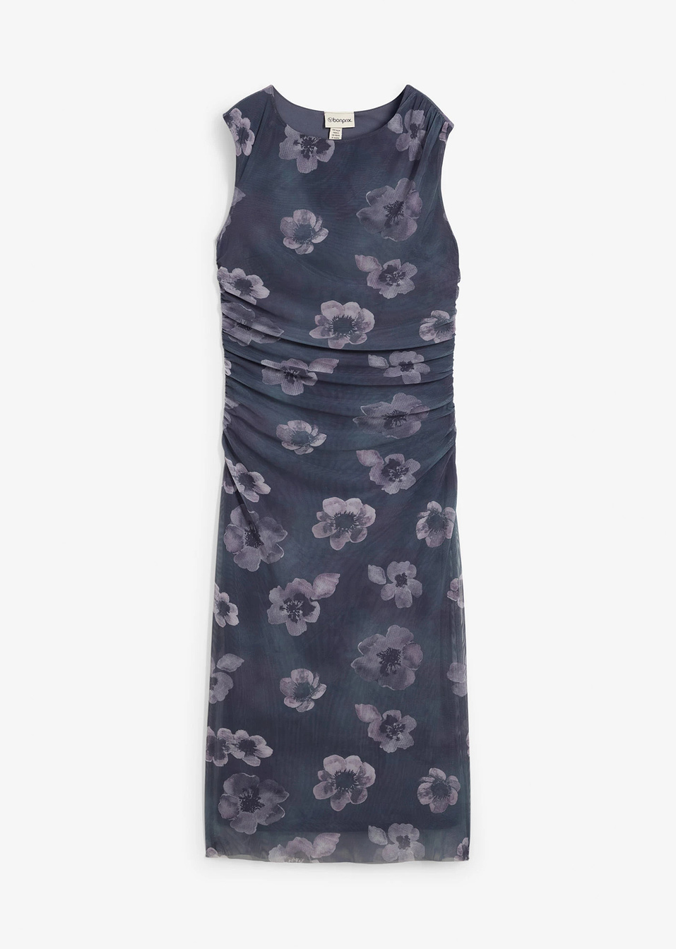 Φόρεμα midi από mesh-Ανθρακί φλοράλ-bonprix