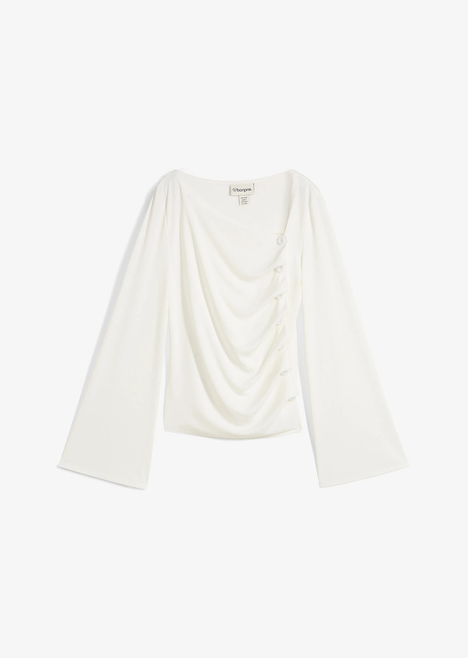 Μακρυμάνικη μπλούζα ριμπ-Λευκό κρεμ-bonprix