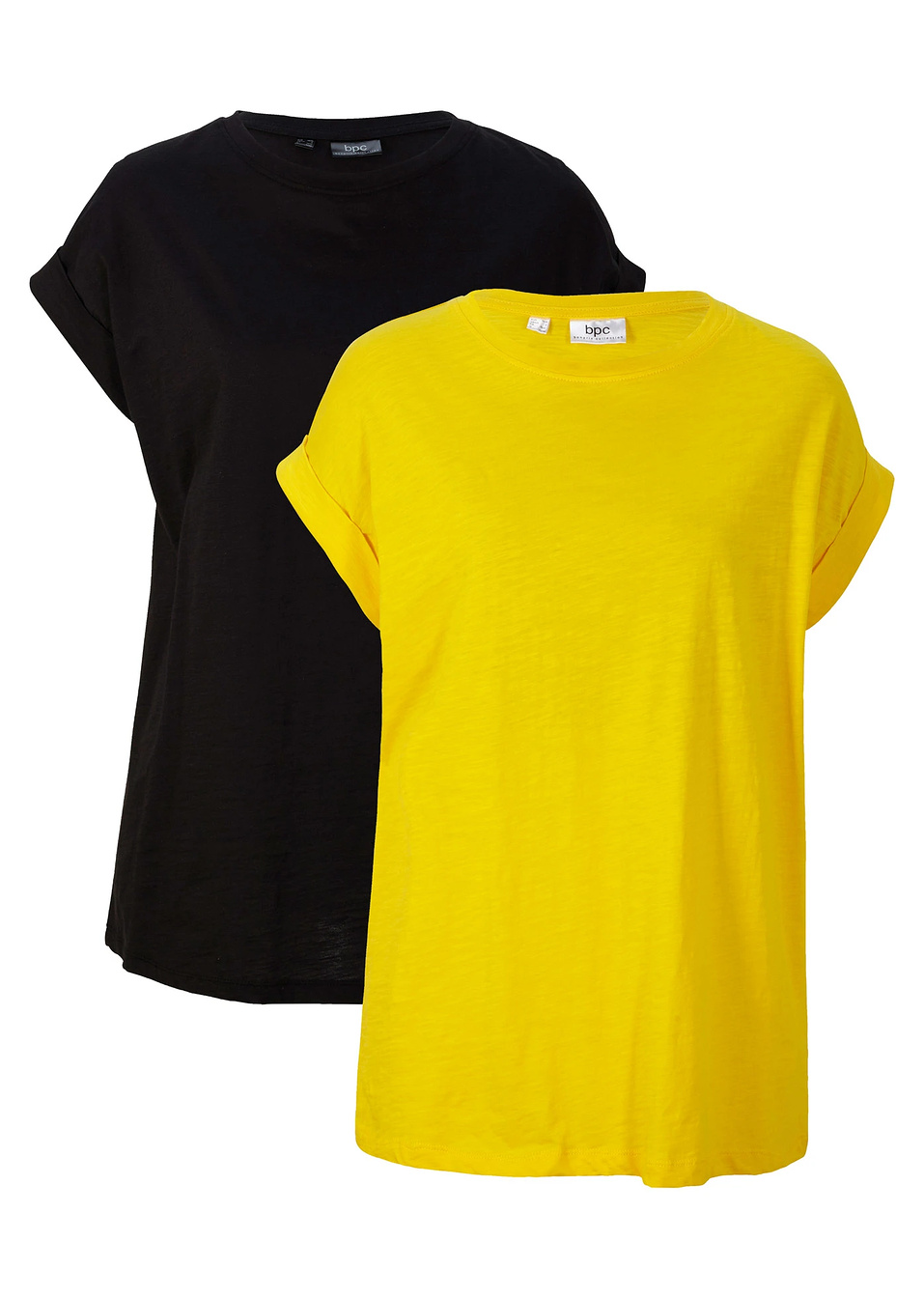 Μακριά μπλούζα από καθαρό βαμβάκι (συσκευασία των 2)-Κίτρινο + Μαύρο-bonprix