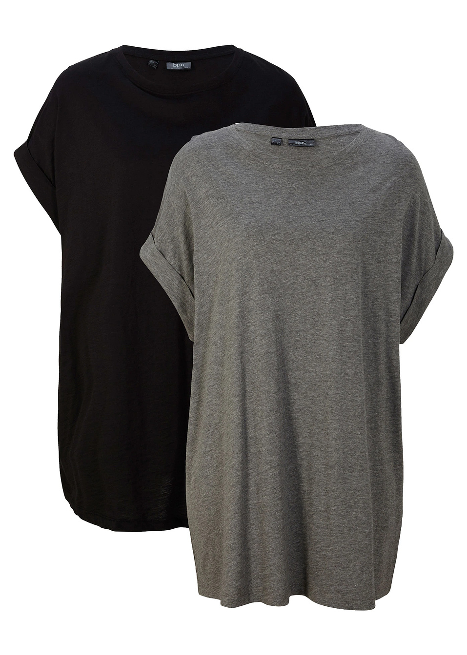 Μακριά μπλούζα από καθαρό βαμβάκι (συσκευασία των 2)-Γκρι μελανζέ + Μαύρο-bonprix