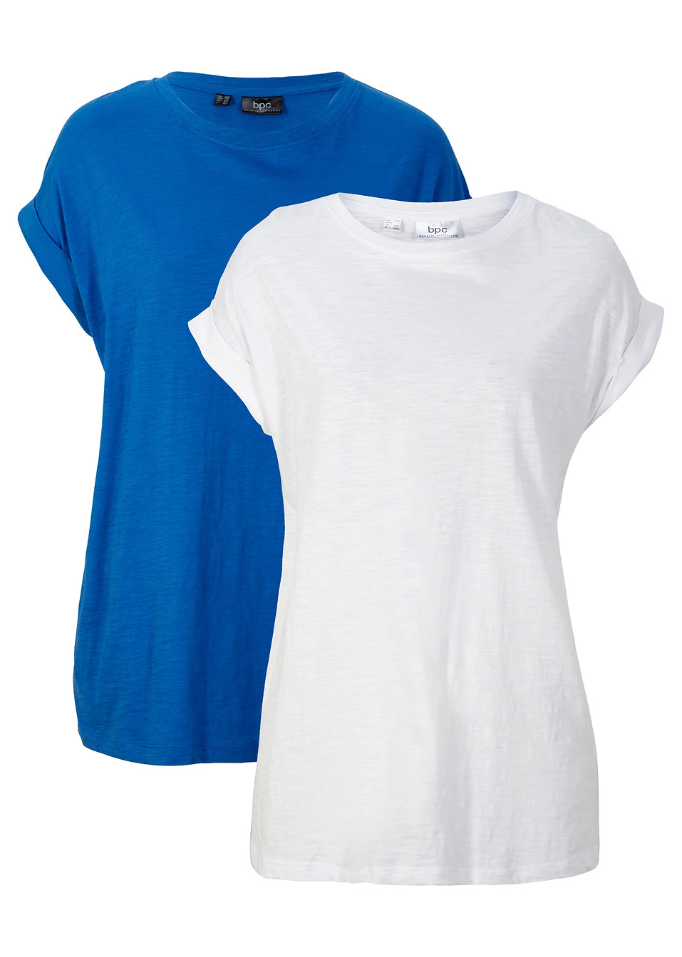 Μακριά μπλούζα από καθαρό βαμβάκι (συσκευασία των 2)-Μπλε + Λευκό-bonprix