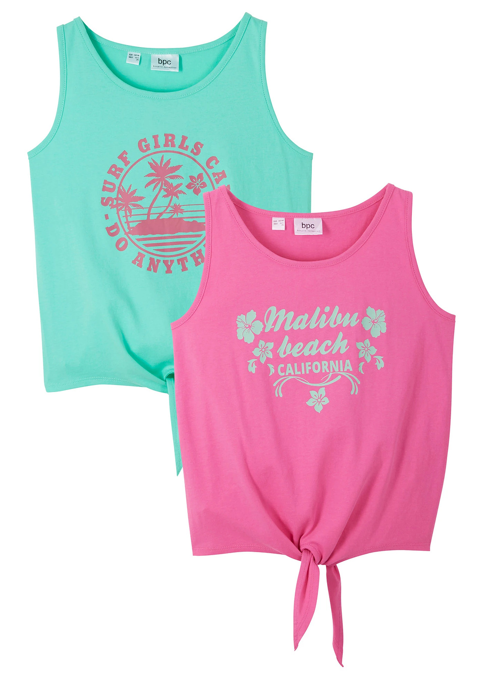 Топ от чист био памук (опаковка с 2 бр.)-Фуксия + Ментово зелено-bonprix