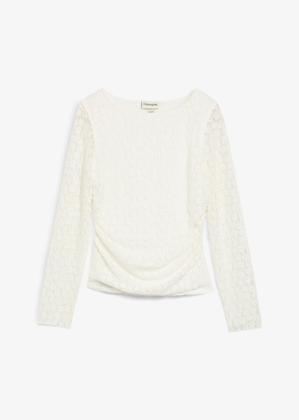 Μακρυμάνικη δαντελένια μπλούζα-Λευκό κρεμ-bonprix