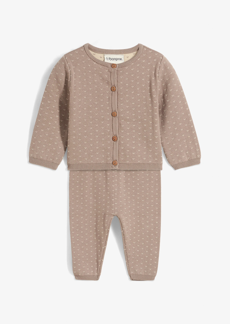 Ζακέτα και παντελόνι από σύμμεικτο βαμβάκι (σετ 2 τεμ.)-Καφέ μεσαίο/Καφετί-bonprix