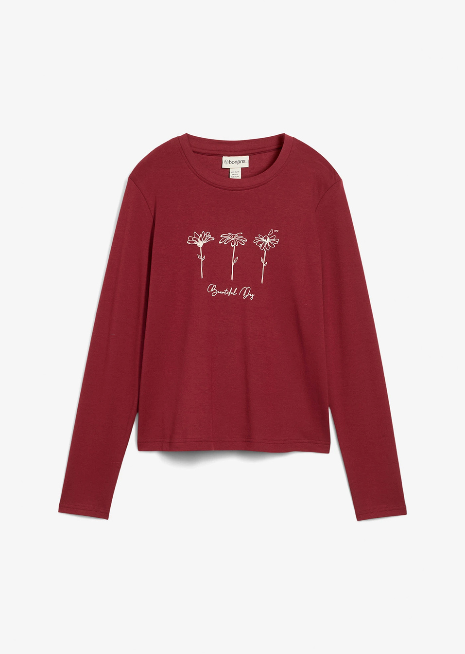 Μακρυμάνικη μπλούζα από καθαρό βαμβάκι-Κόκκινο-bonprix