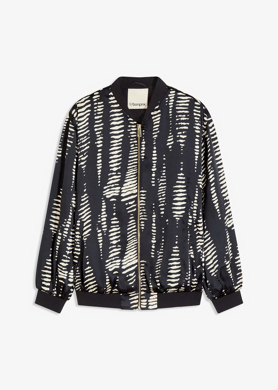 Bomber από χυτό σατέν-Μαύρο/Της άμμου-bonprix