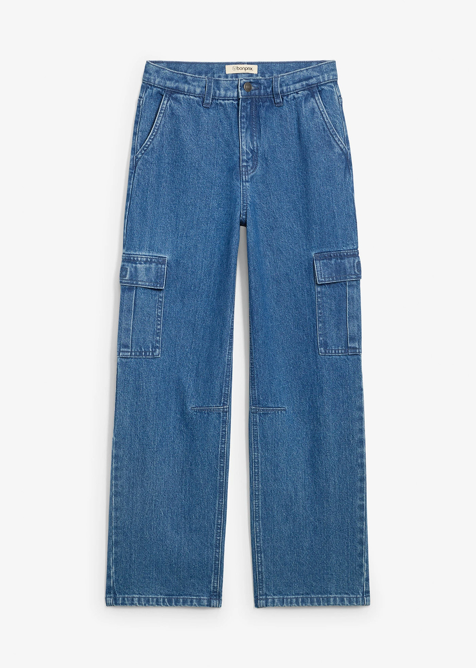 Τζιν cargo με ρυθμιζόμενο ζωνάκι loose fit, straight-Μπλε denim-bonprix