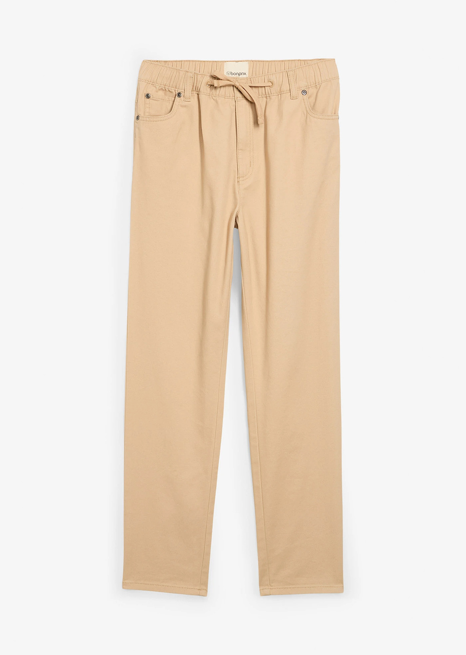 Панталон с ластик на талията от чист памук regular fit, straight-Капучино-bonprix