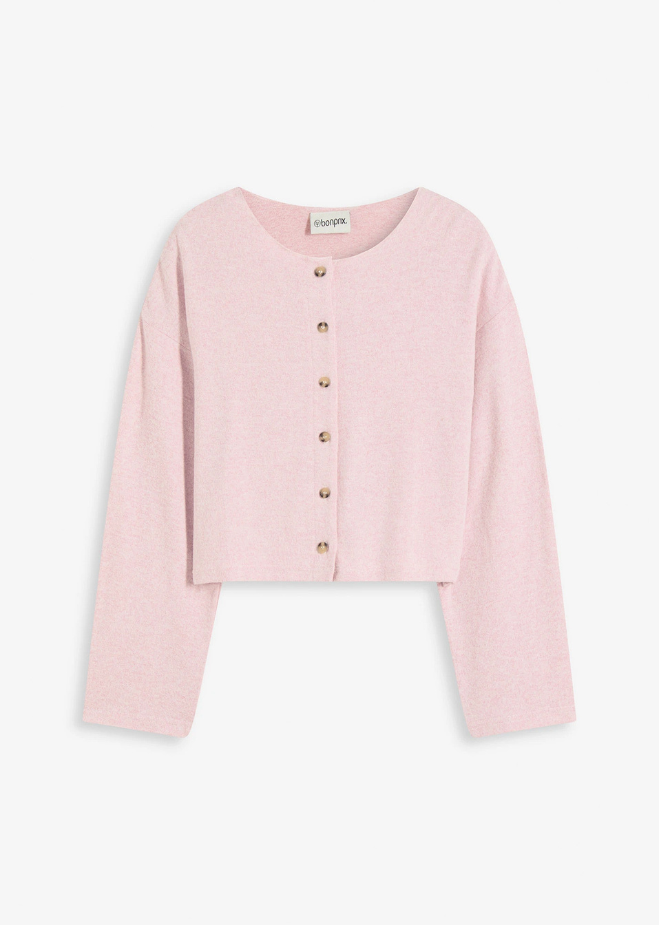 Ζακέτα από λεπτό νήμα ριμπ-Ροζ φιμέ μελανζέ-bonprix