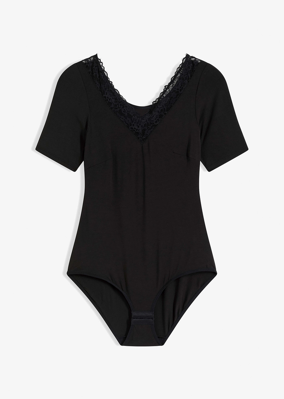 Боди със средни ръкави от модал с дантела-Черно-bonprix