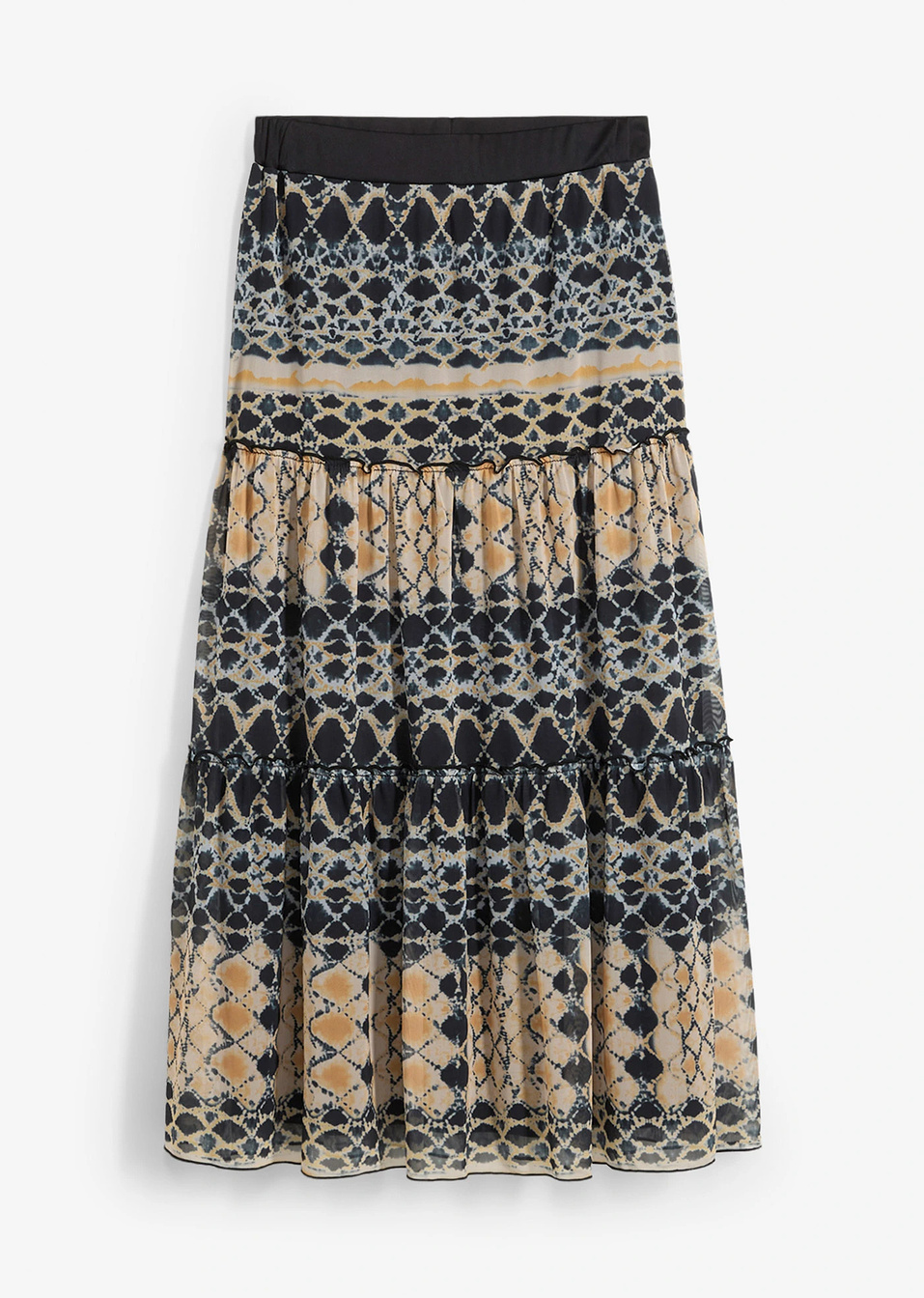 Φούστα από mesh-Μπλε της νύχτας/Γκρι του χαλικιού εμπριμέ-bonprix