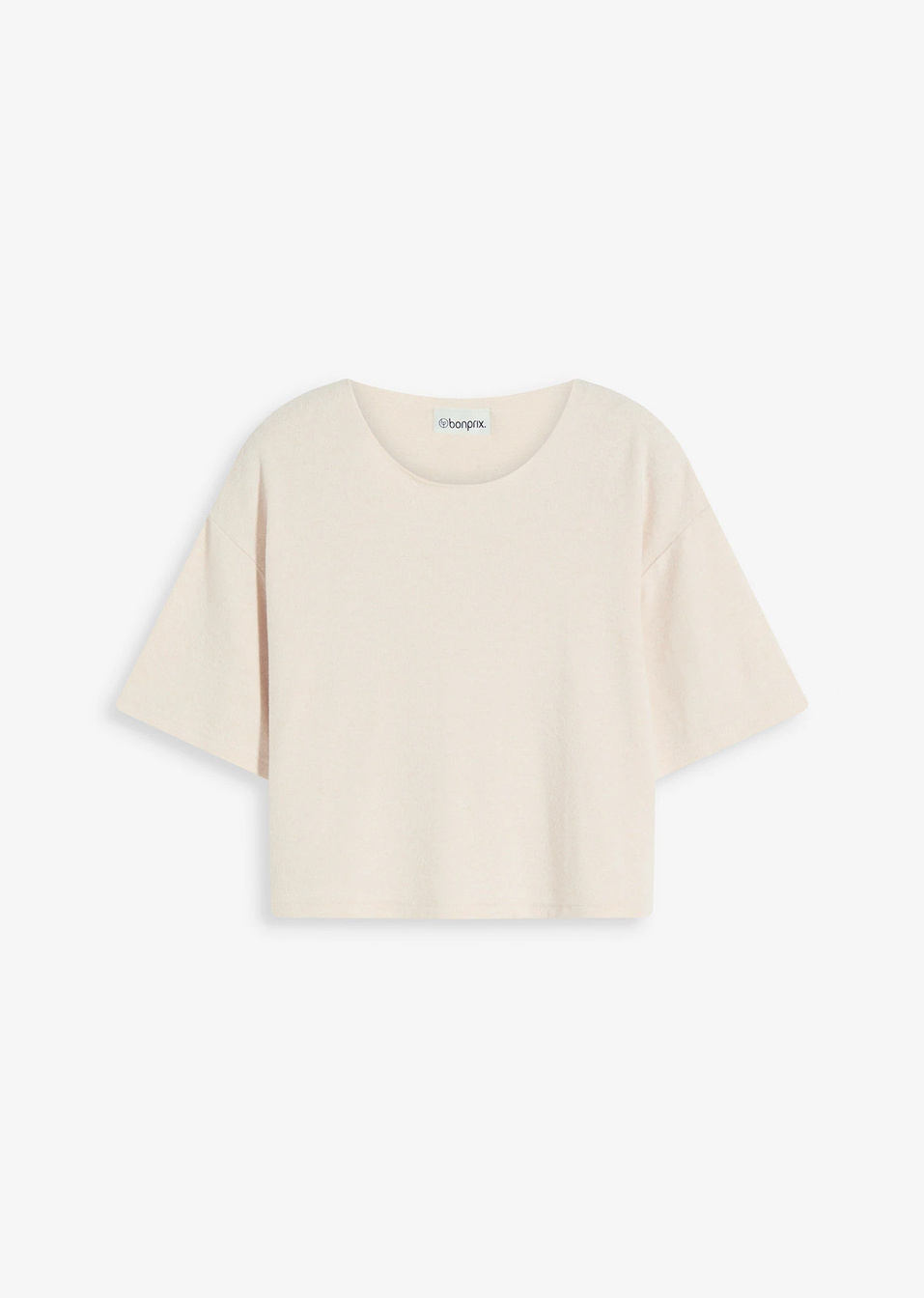 T-shirt boxy cropped-Μπεζ του χαλικιού μελανζέ-bonprix