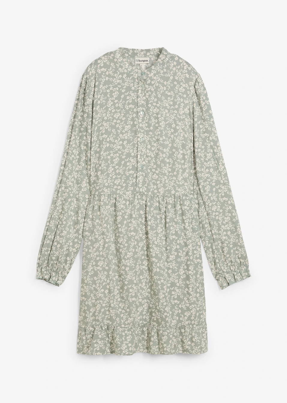 Μίνι φόρεμα από χυτή βισκόζη-Πράσινο φιμέ/Λευκό κρεμ φλοράλ-bonprix
