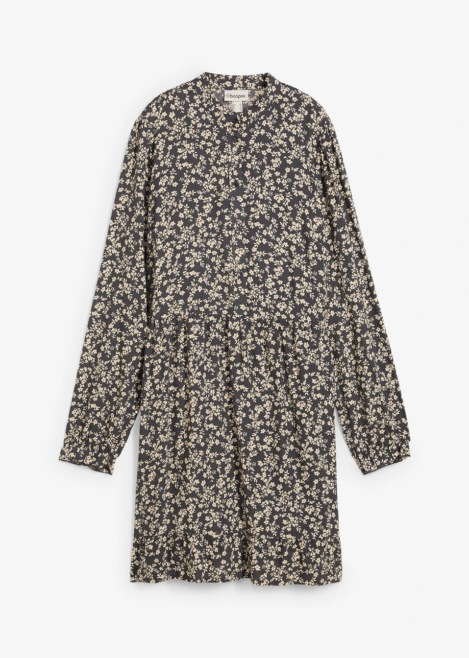 Μίνι φόρεμα από χυτή βισκόζη-Ανθρακί/Μπεζ του χαλικιού φλοράλ-bonprix