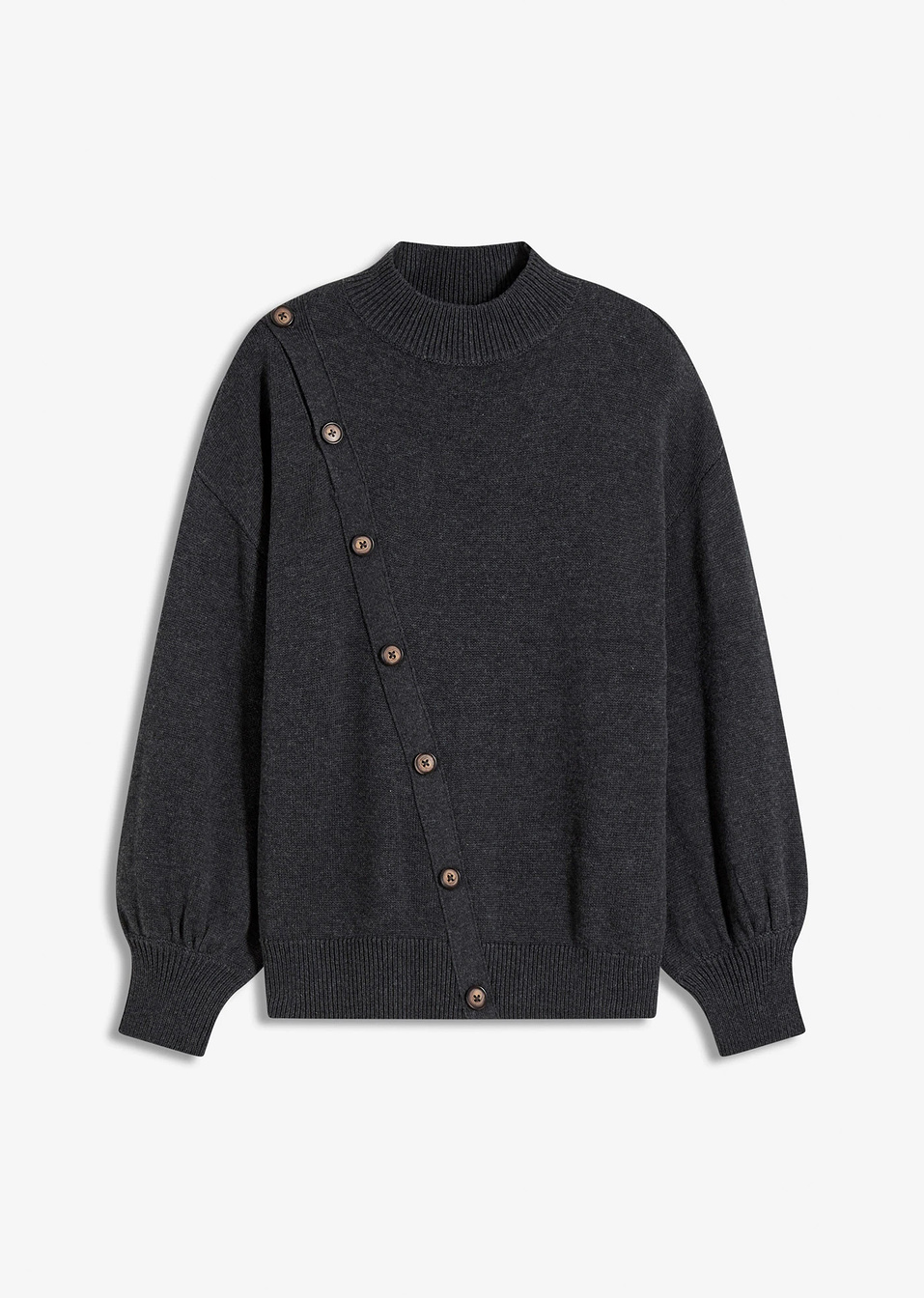 Πουλόβερ με κουμπιά-Ανθρακί μελανζέ-bonprix