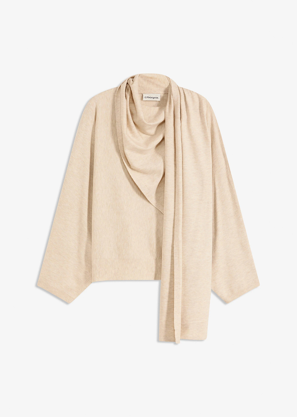 Μαλακό πουλόβερ από λεπτή σύμμεικτη βισκόζη-Μπεζ του χαλικιού μελανζέ-bonprix