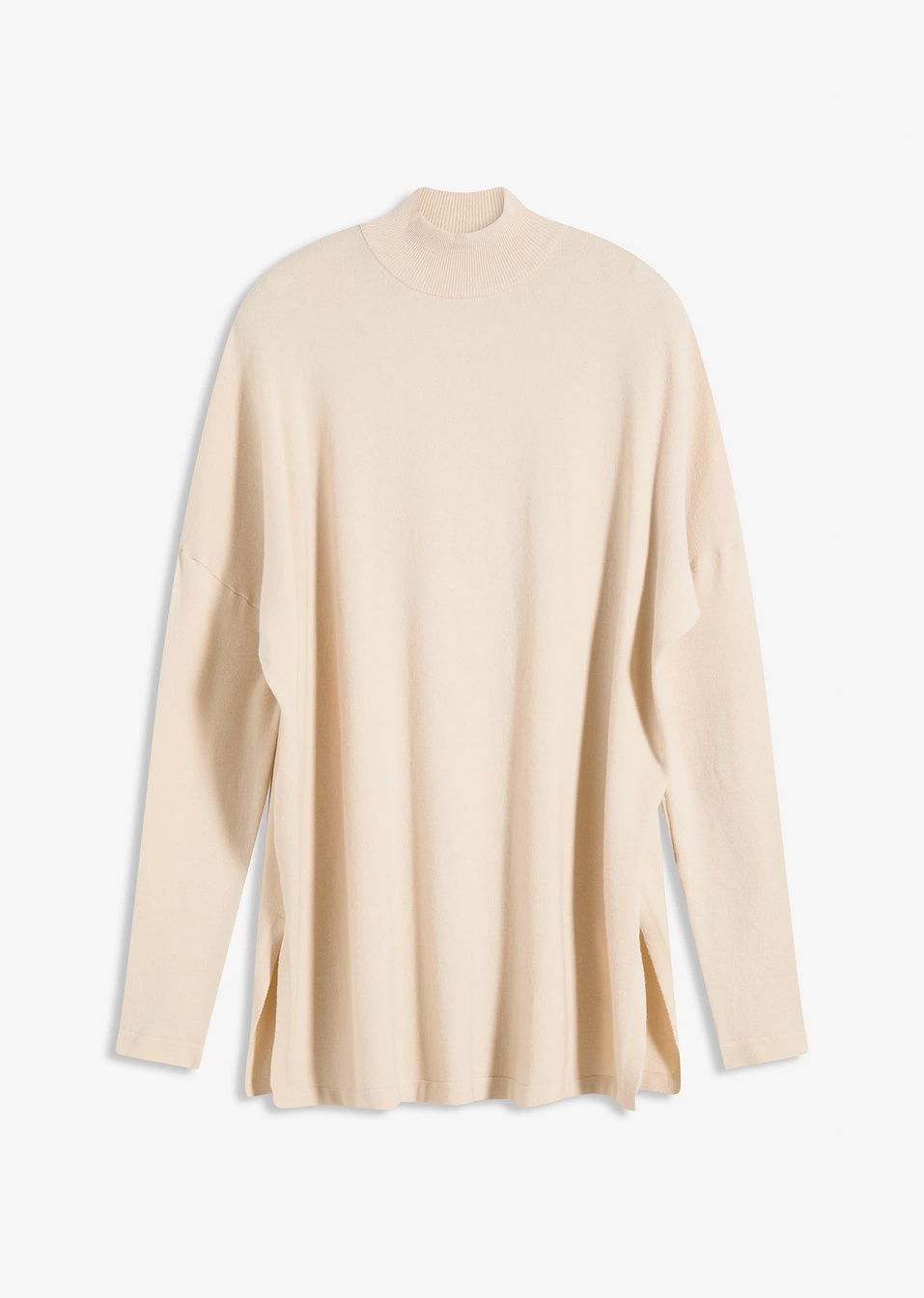 Πουλόβερ σε στιλ πόντσο από μαλακή σύμμεικτη βισκόζη-Μπεζ του χαλικιού μελανζέ-bonprix