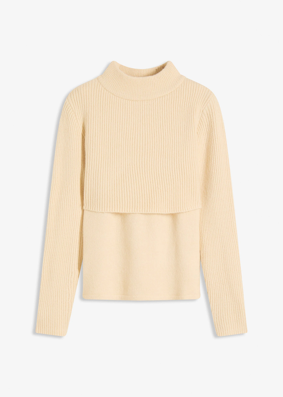 Πουλόβερ με layered look-Μπεζ του χαλικιού/Λευκό κρεμ-bonprix