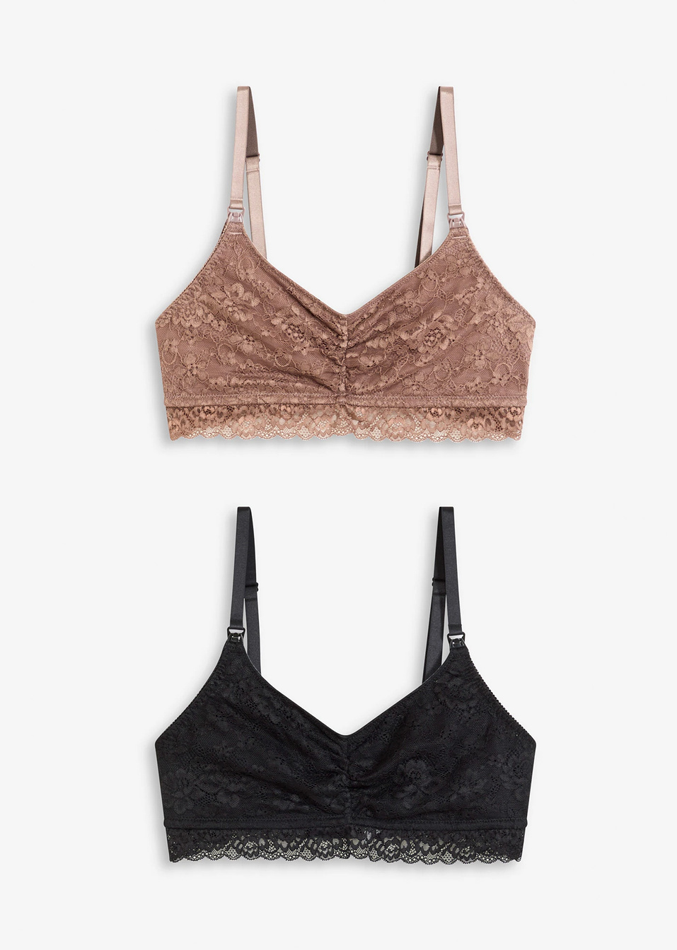 Сутиен за кърмене с дантела и био памук (опаковка с 2 бр.)-Черно/Кафяво-bonprix