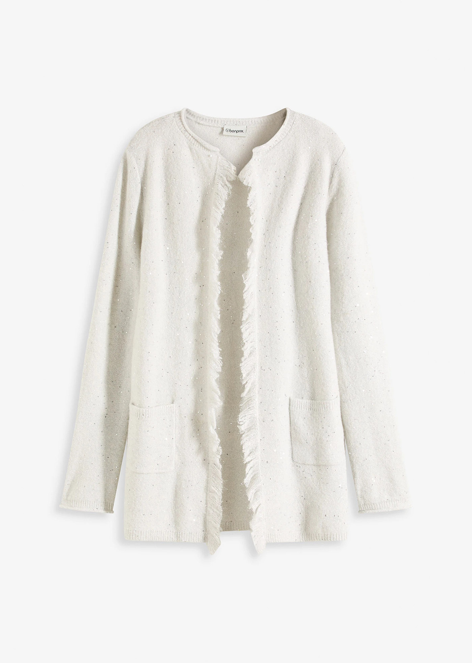 Μακριά ζακέτα με παγιέτες και γυαλιστερό νήμα-Λευκό/Ασημί-bonprix