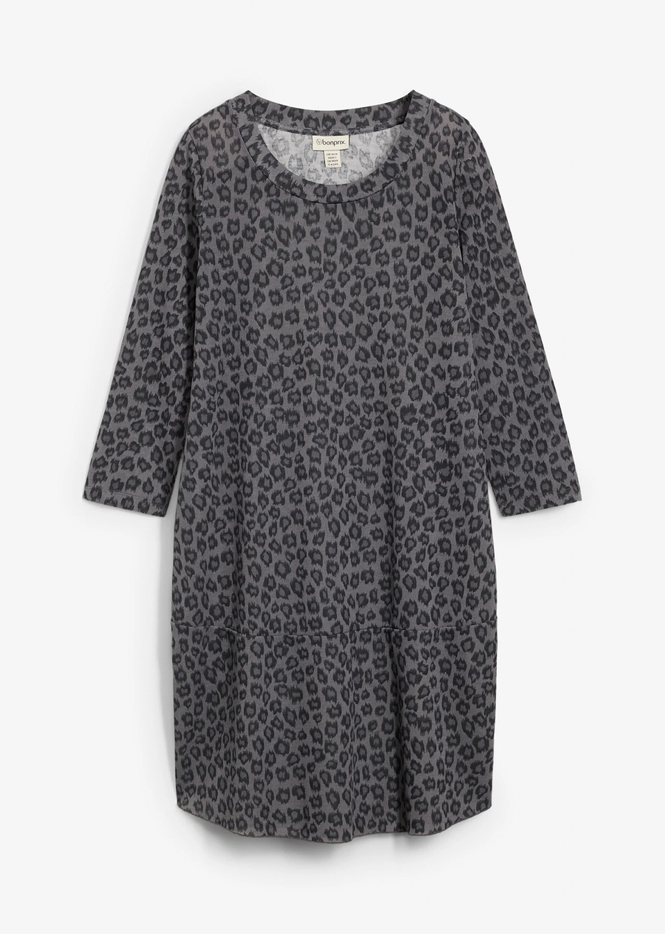 Κοντό φόρεμα ζέρσεϊ-Γκρι ανθρακί/Μαύρο/Γκρι φιμέ-bonprix