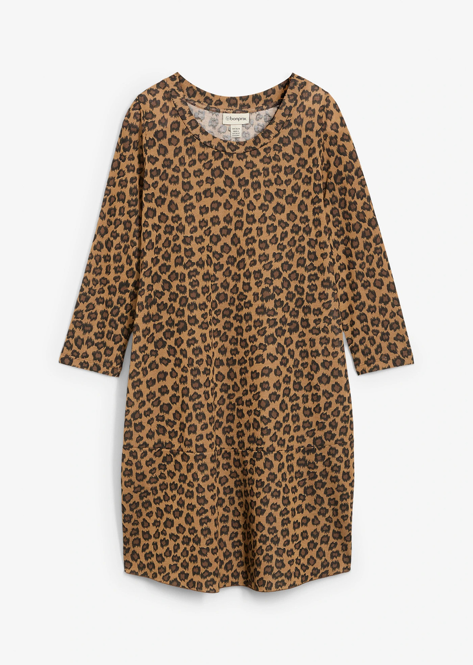 Κοντό φόρεμα ζέρσεϊ-Καφέ ανοιχτό/Μαύρο/Καμηλό-bonprix