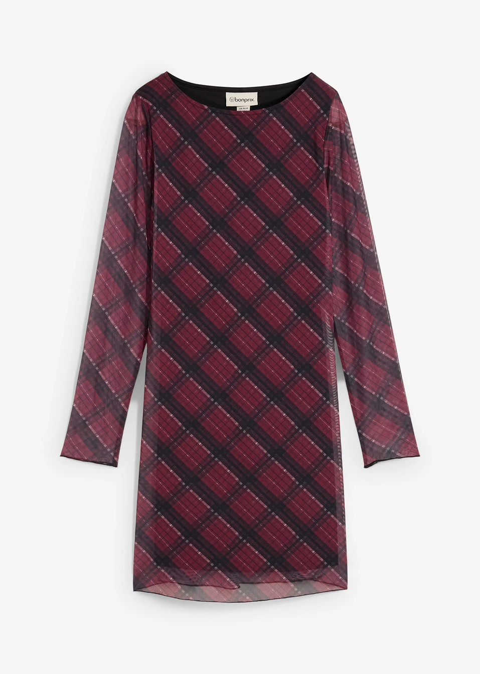 Μίνι φόρεμα από mesh-Κόκκινο σκούρο καρό-bonprix