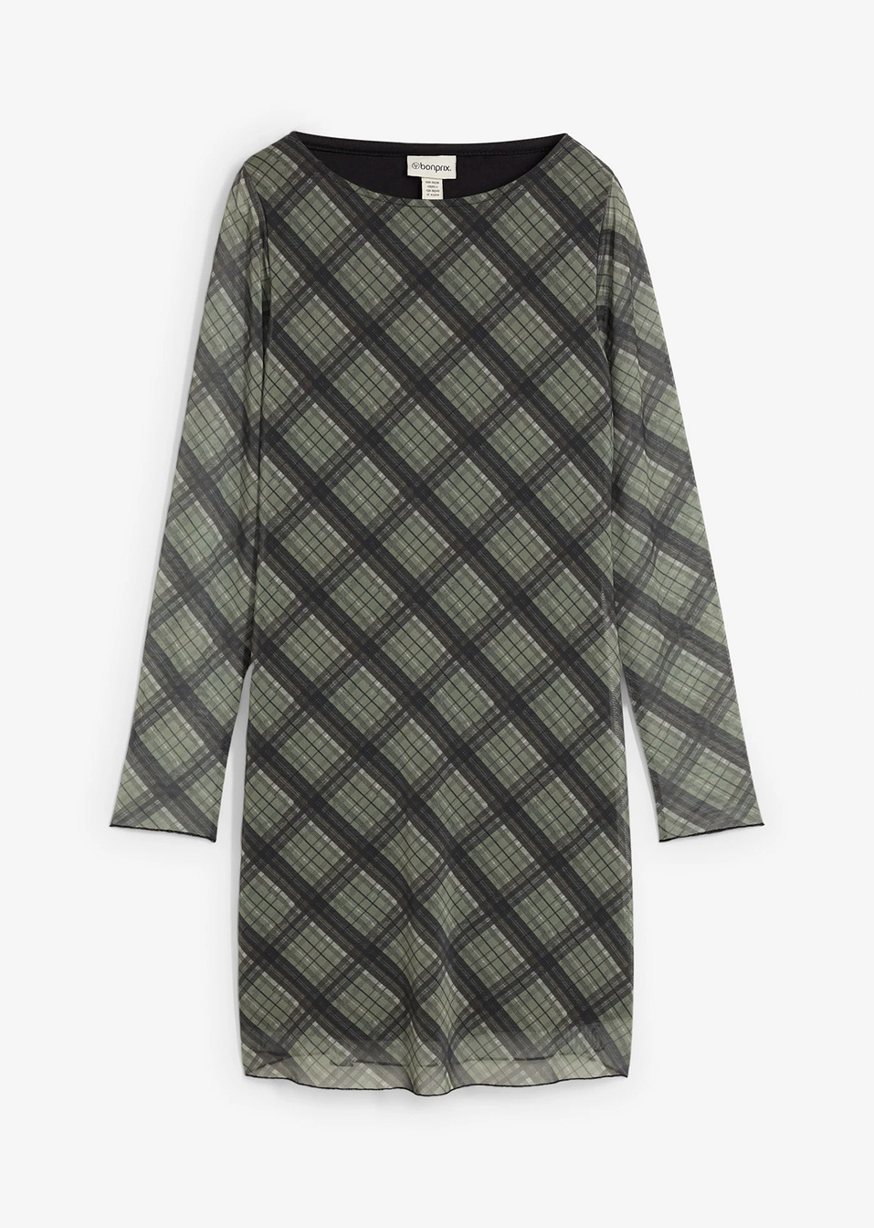 Μίνι φόρεμα από mesh-Πράσινο λαδί καρό-bonprix