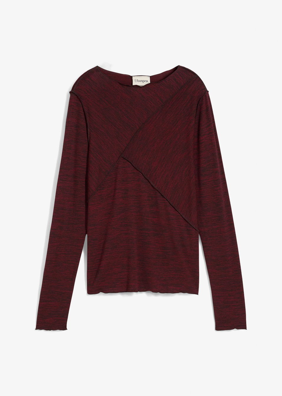 Μακρυμάνικη μπλούζα από μαλακή σύμμεικτη βισκόζη-Κόκκινο σκούρο μελανζέ-bonprix