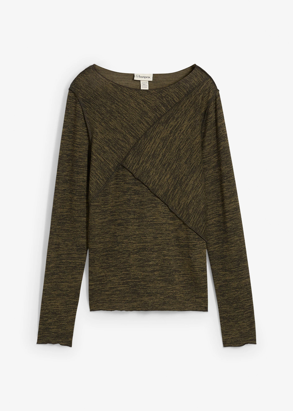 Μακρυμάνικη μπλούζα από μαλακή σύμμεικτη βισκόζη-Πράσινο λαδί μελανζέ-bonprix
